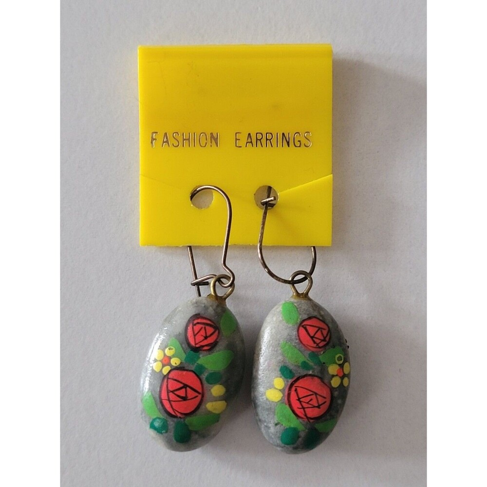 Hand-Painted Floral On Stones Drop Earrings